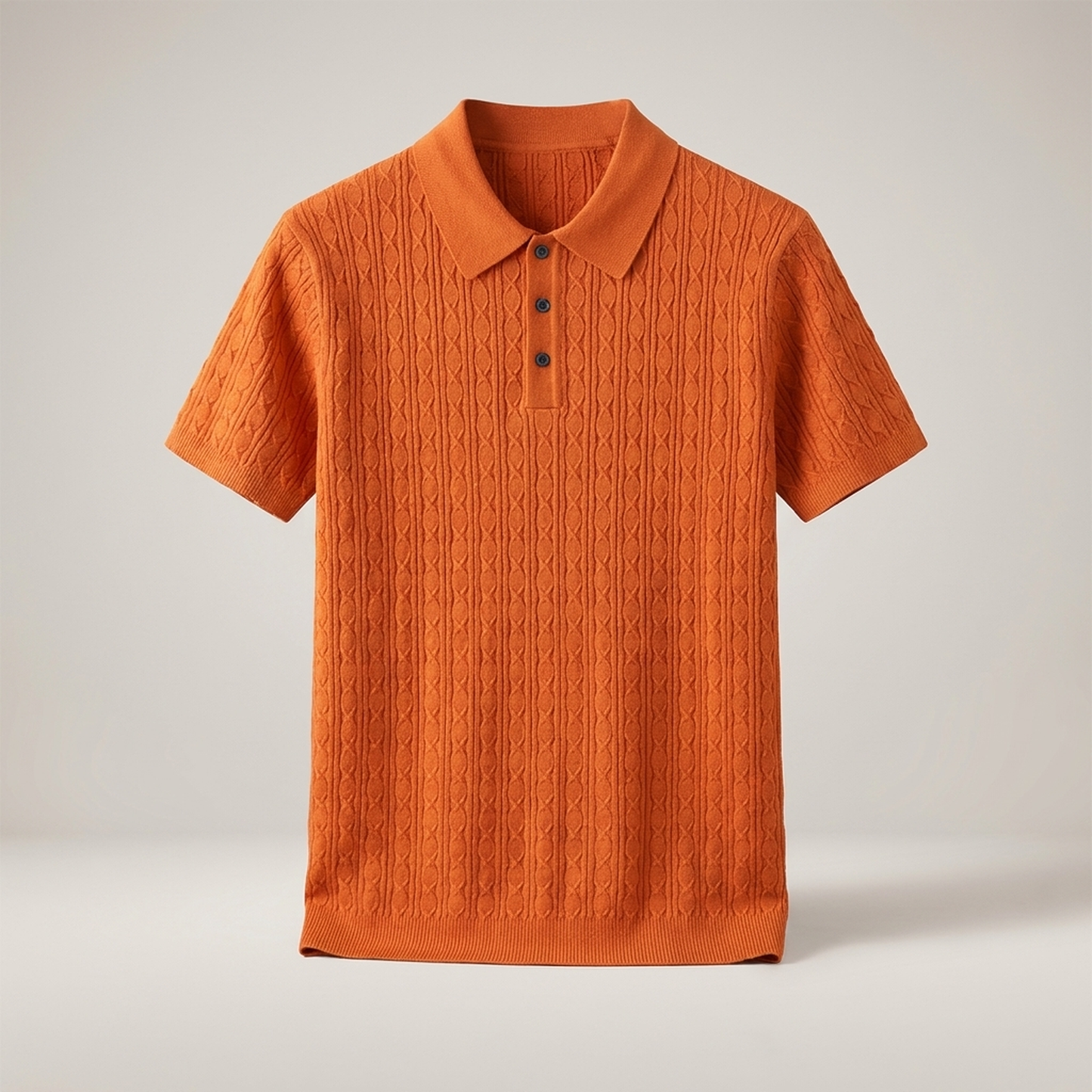 PLUXSTYLE::numise::mens-cable-texture-polo-top::pack-orange