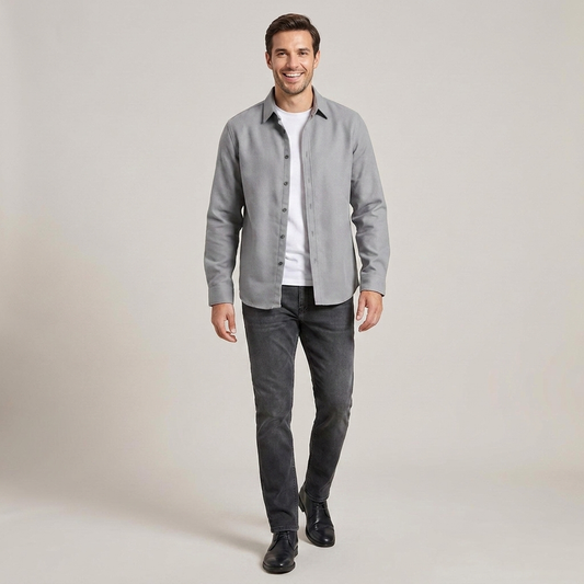 PLUXSTYLE::numise::mens-solid-button-up-top::front