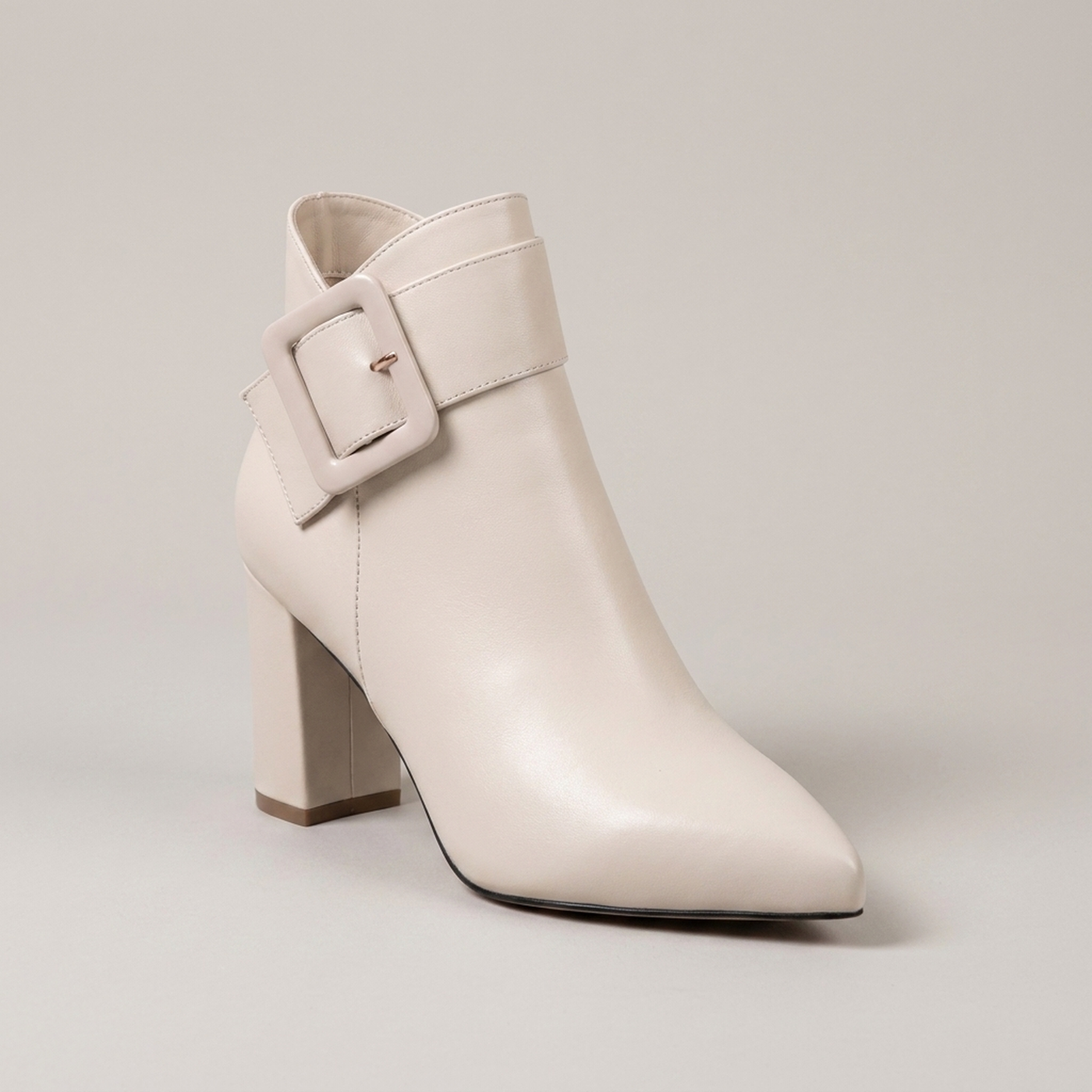 PLUXSTYLE::numise::buckle-side-zip-ankle-boots::closeup-hero