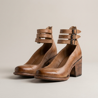 PLUXSTYLE::numise::strappy-block-heel-ankle-boots::pack-light-brown