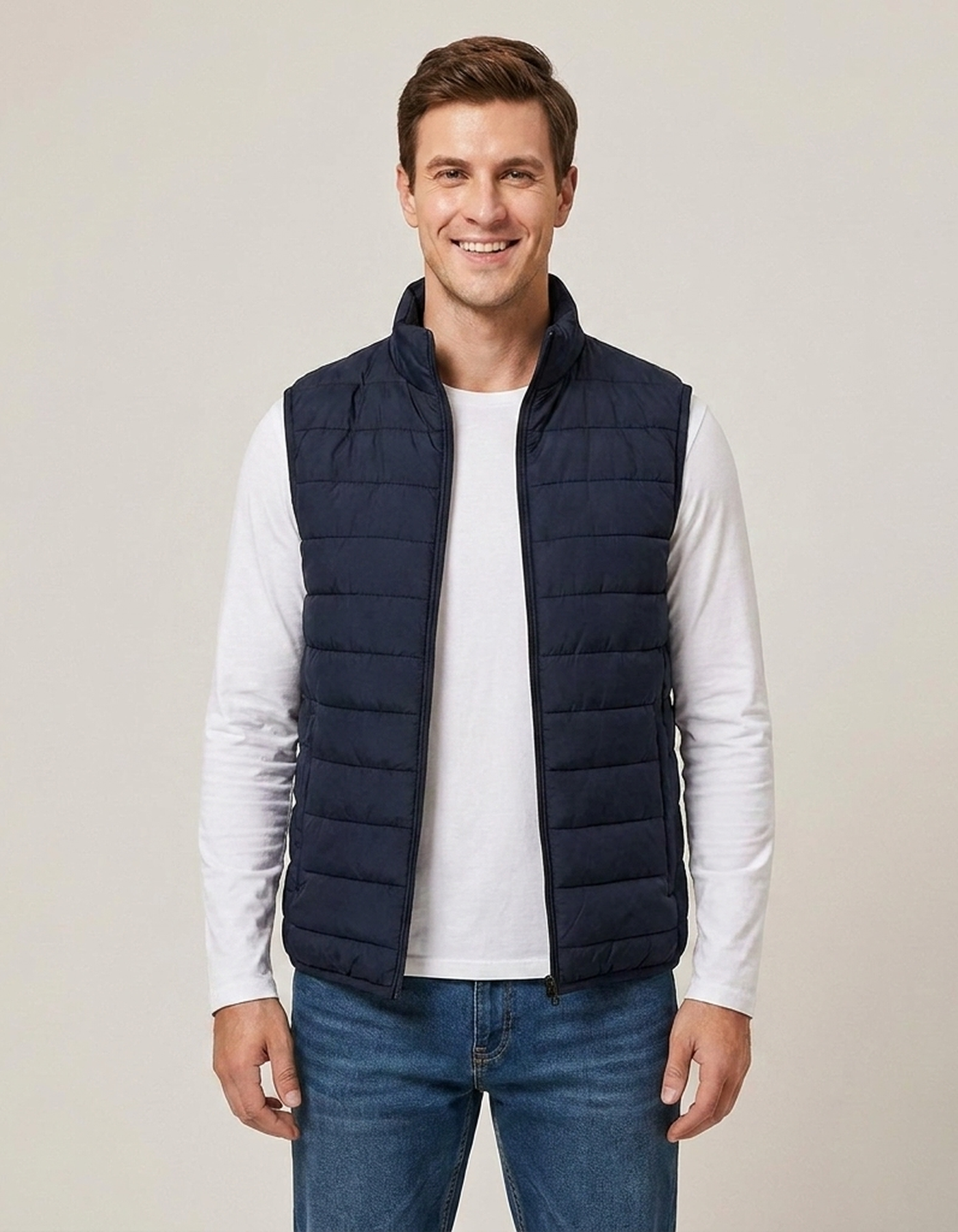 PLUXSTYLE::numise::mens-lightweight-puffer-vest::front