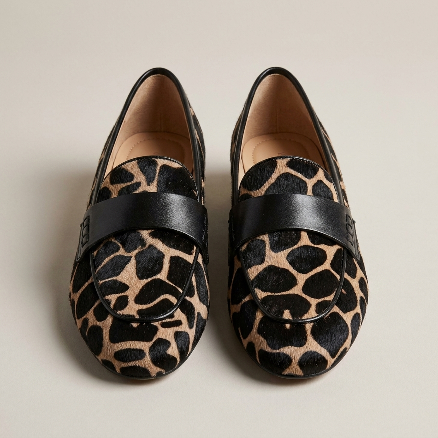 PLUXSTYLE::numise::cushioned-animal-print-loafers::pack-animal-print
