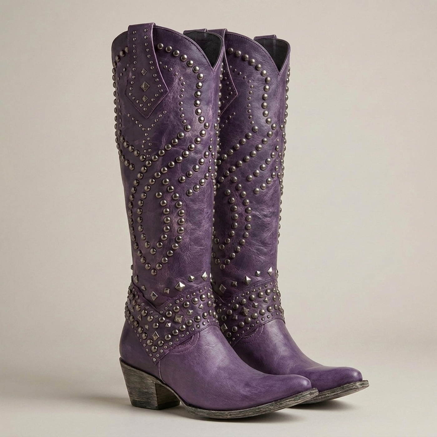 PLUXSTYLE::numise::amelia-studded-western-boots::closeup-detail