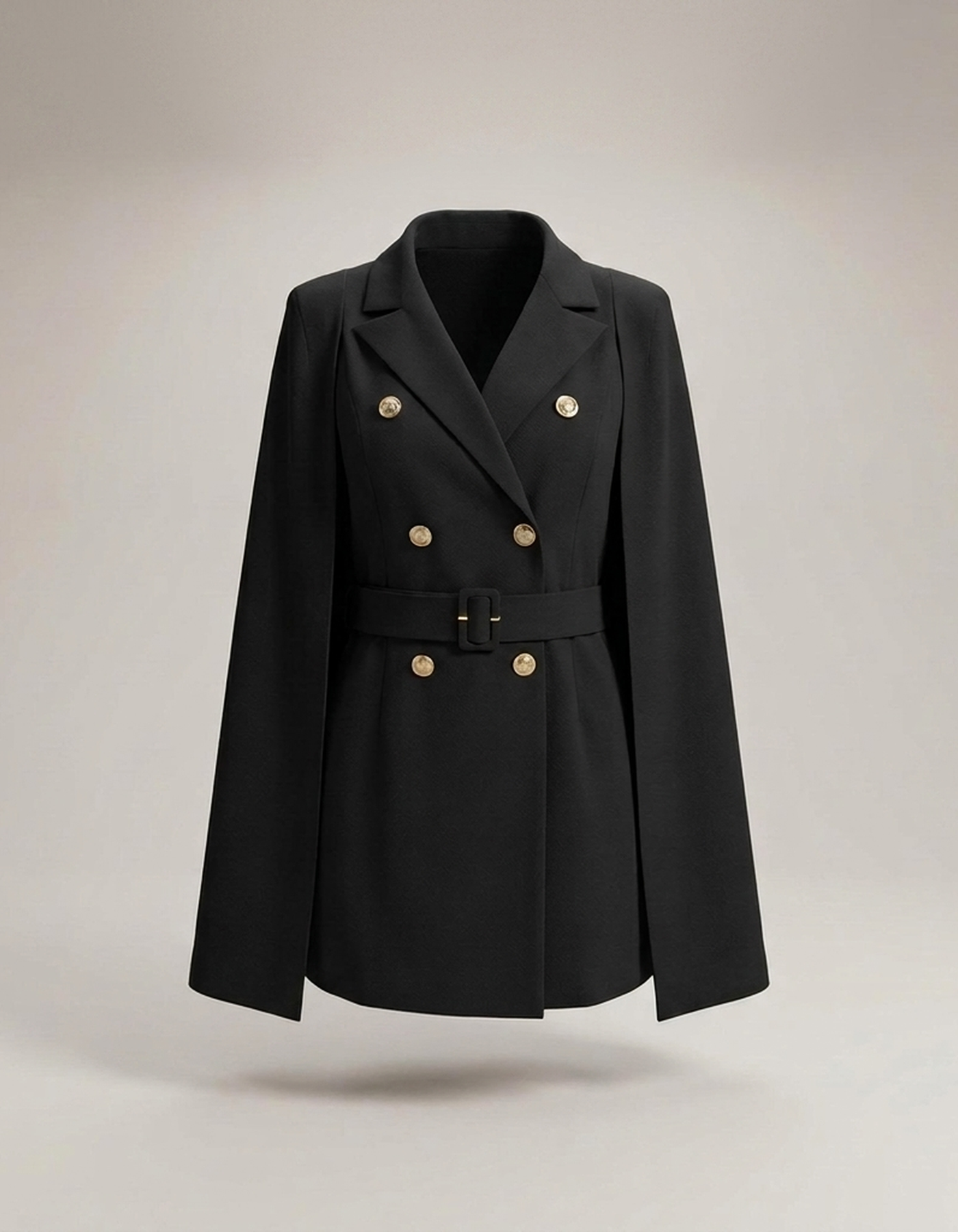 PLUXSTYLE::numise::cape-shoulder-belted-parka::pack-black