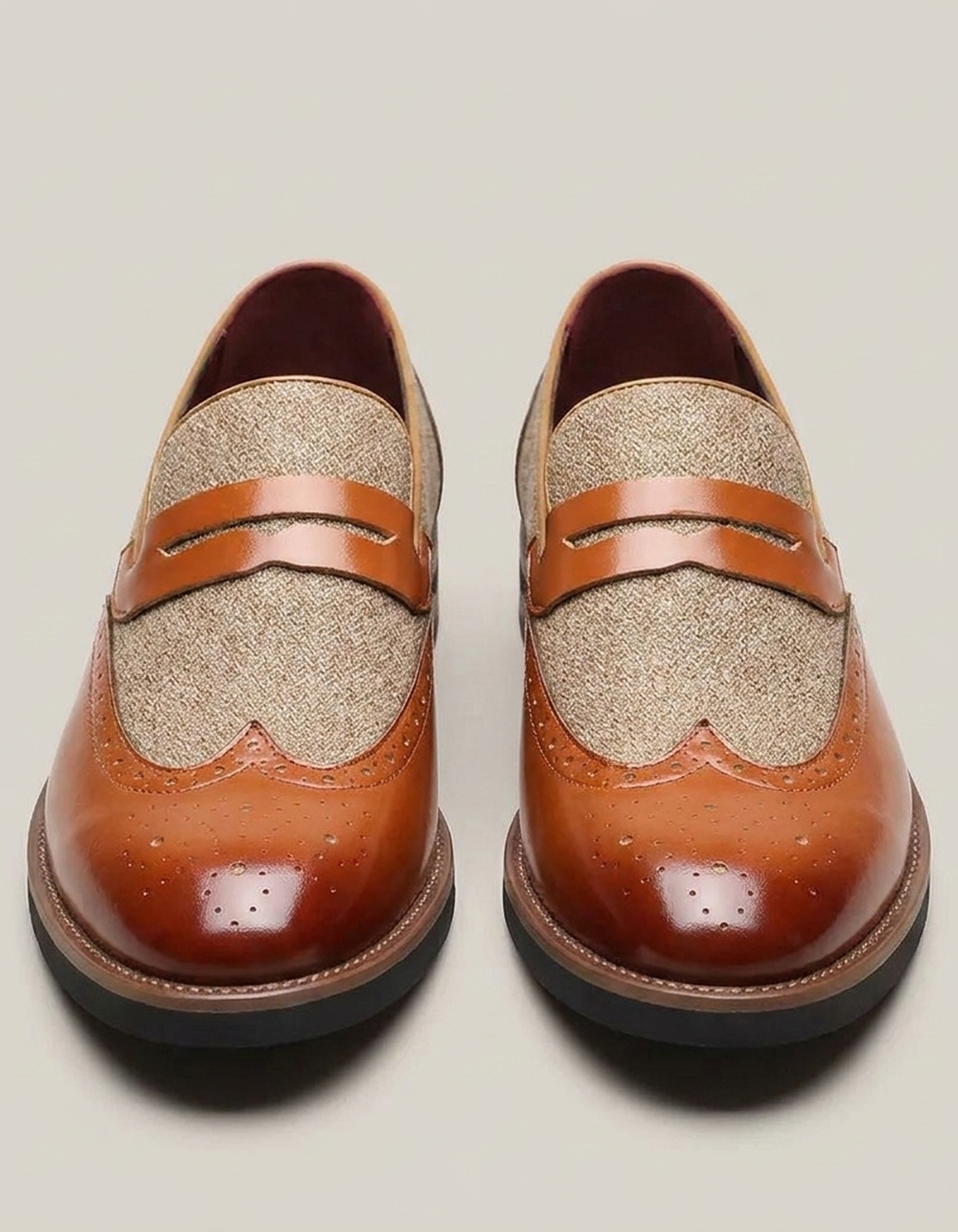 PLUXSTYLE::numise::mens-wingtip-strap-loafers::pack-brown