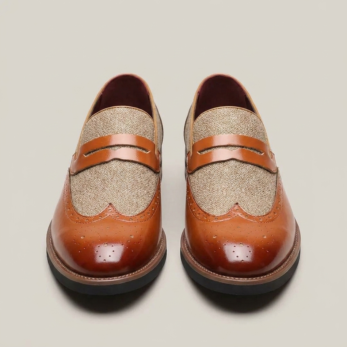 PLUXSTYLE::numise::mens-wingtip-strap-loafers::pack-brown
