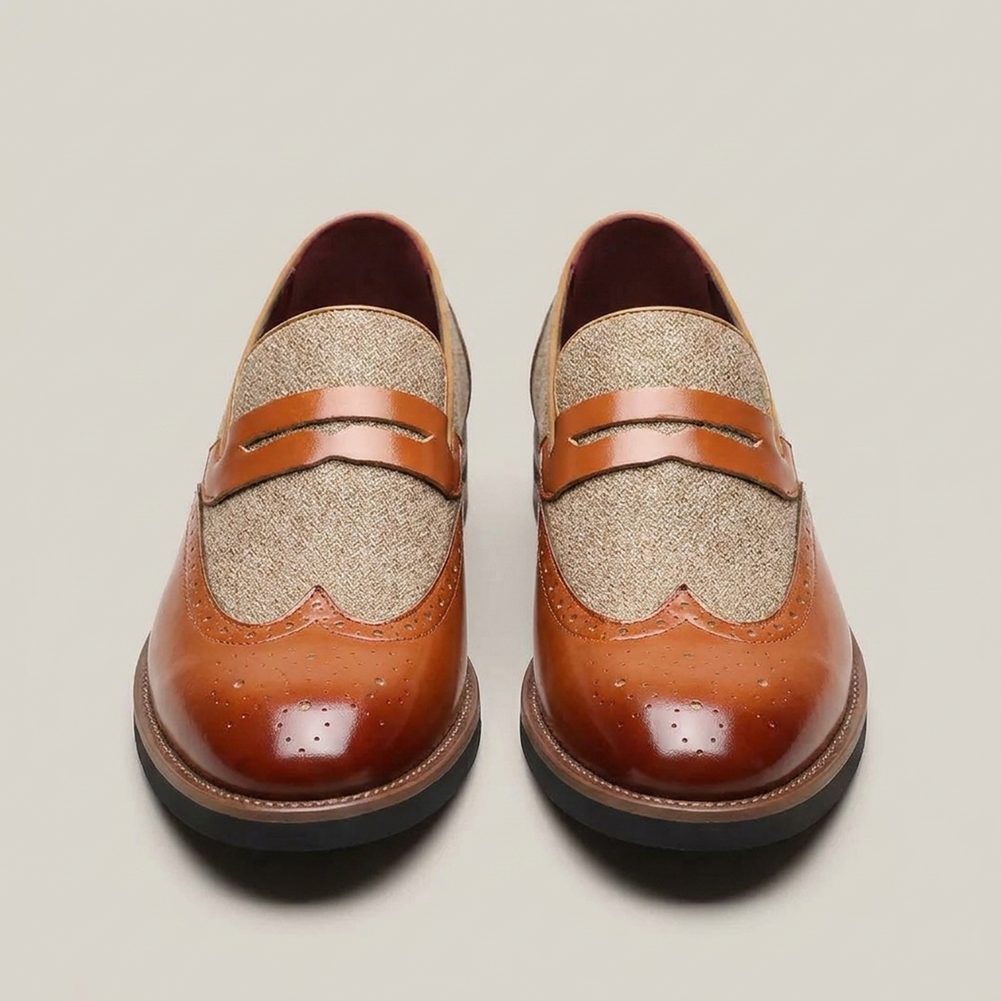 PLUXSTYLE::numise::mens-wingtip-strap-loafers::pack-brown
