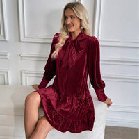 PLUXSTYLE::numise::bow-neck-long-sleeve-mini-dress::lifestyle-keep-1