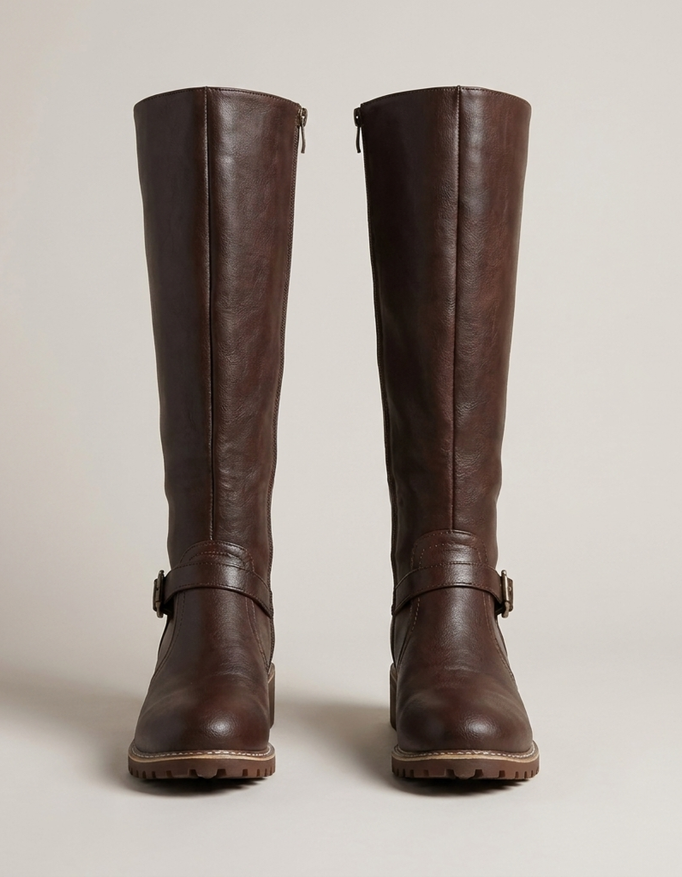 PLUXSTYLE::numise::supportive-buckle-tall-boots::pack-dark-brown