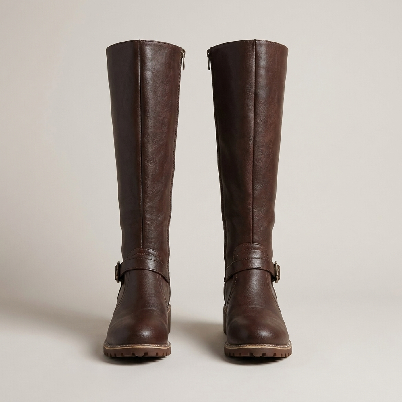 PLUXSTYLE::numise::supportive-buckle-tall-boots::pack-dark-brown