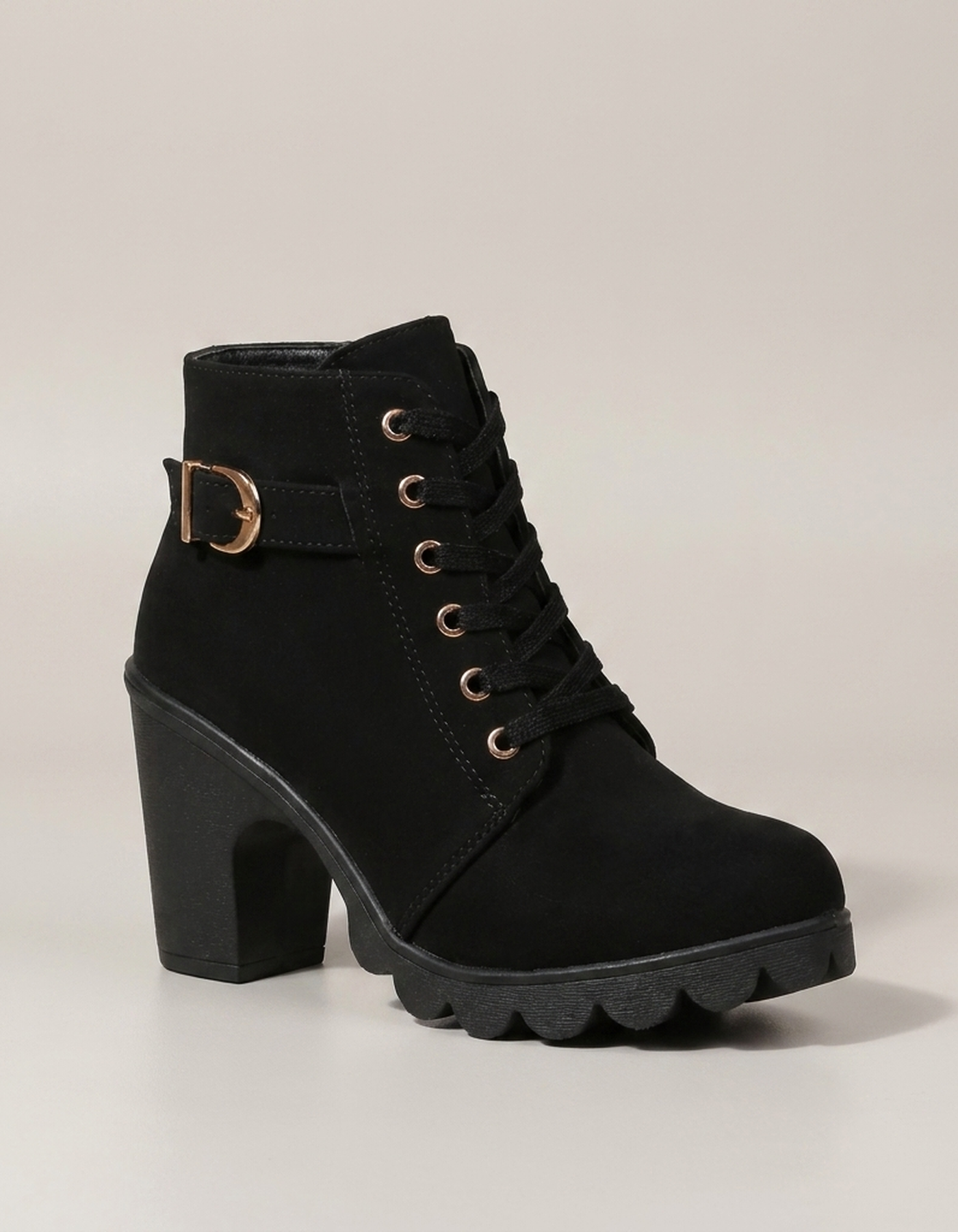 PLUXSTYLE::numise::buckle-chunky-heel-ankle-boots::closeup-hero