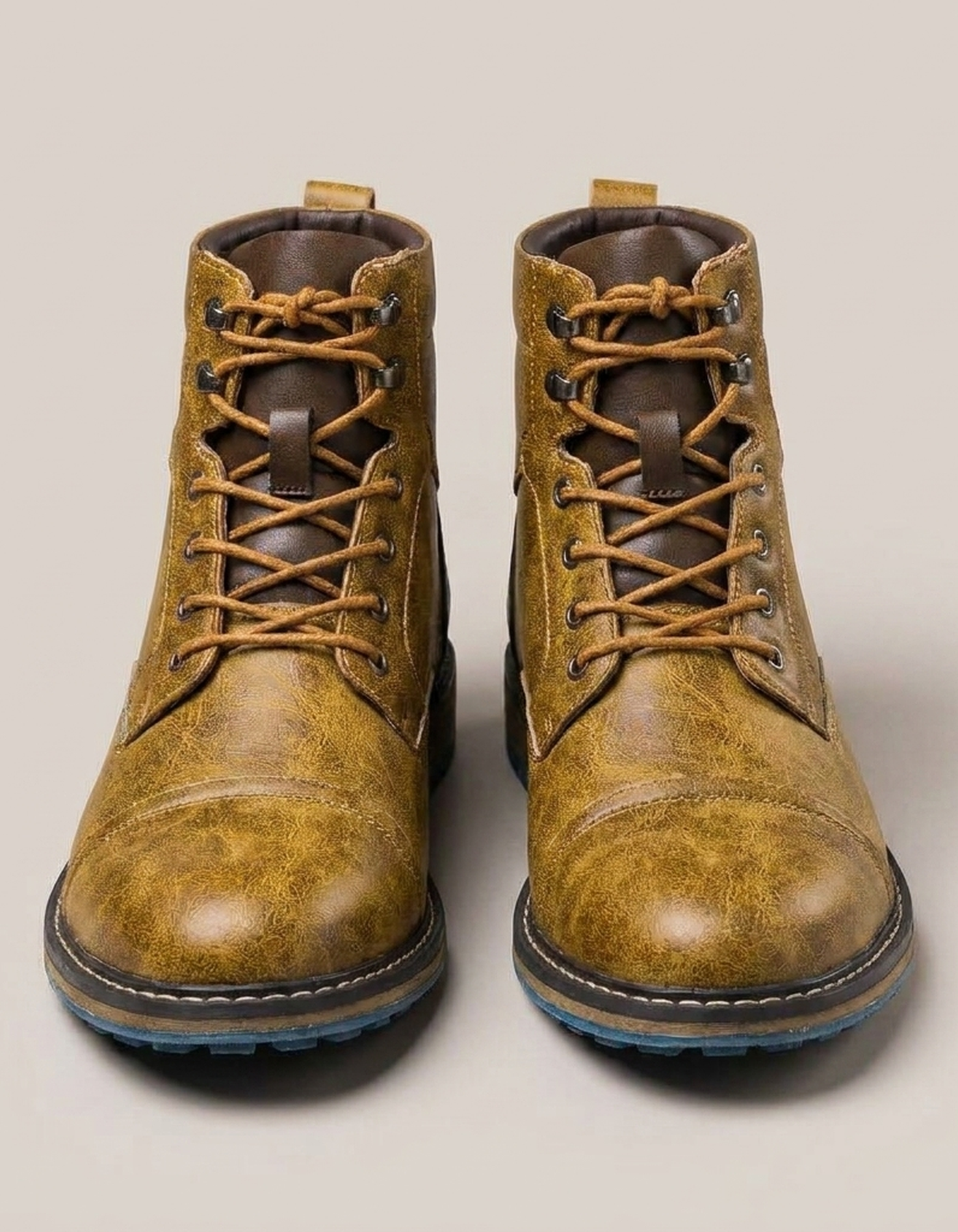 PLUXSTYLE::numise::two-tone-polished-ankle-boots::pack-khaki-brown
