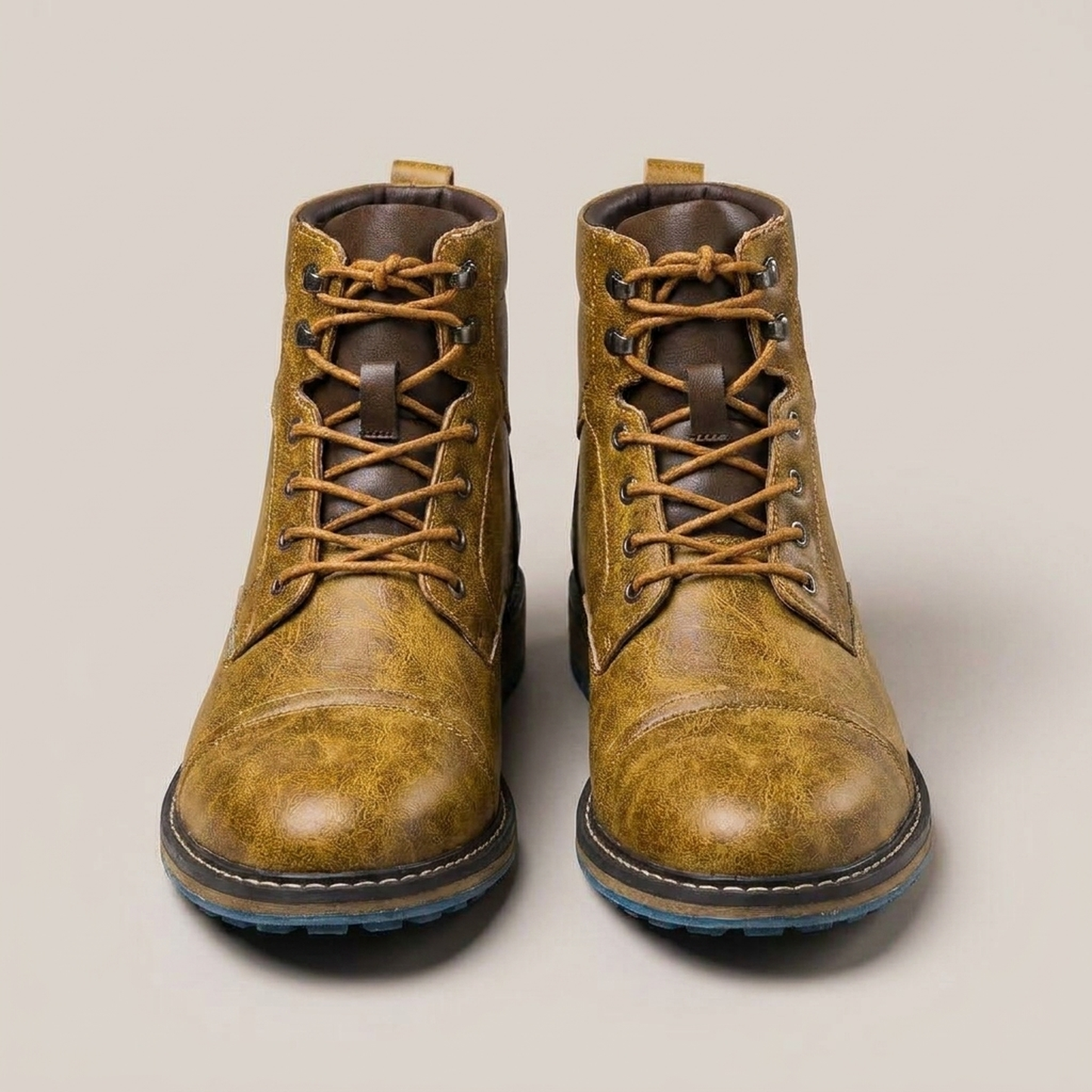 PLUXSTYLE::numise::two-tone-polished-ankle-boots::pack-khaki-brown