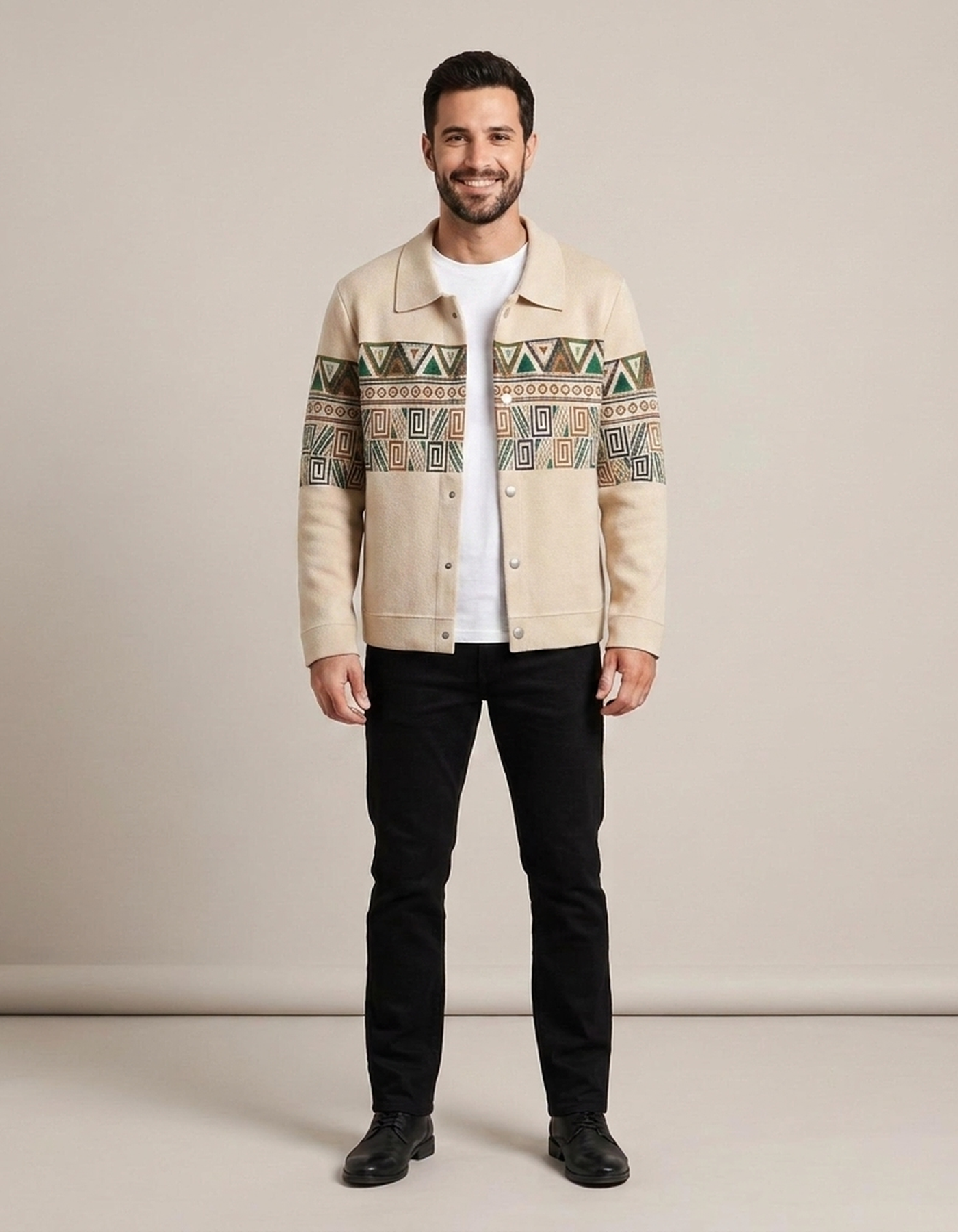 PLUXSTYLE::numise::mens-geometric-cardigan::front