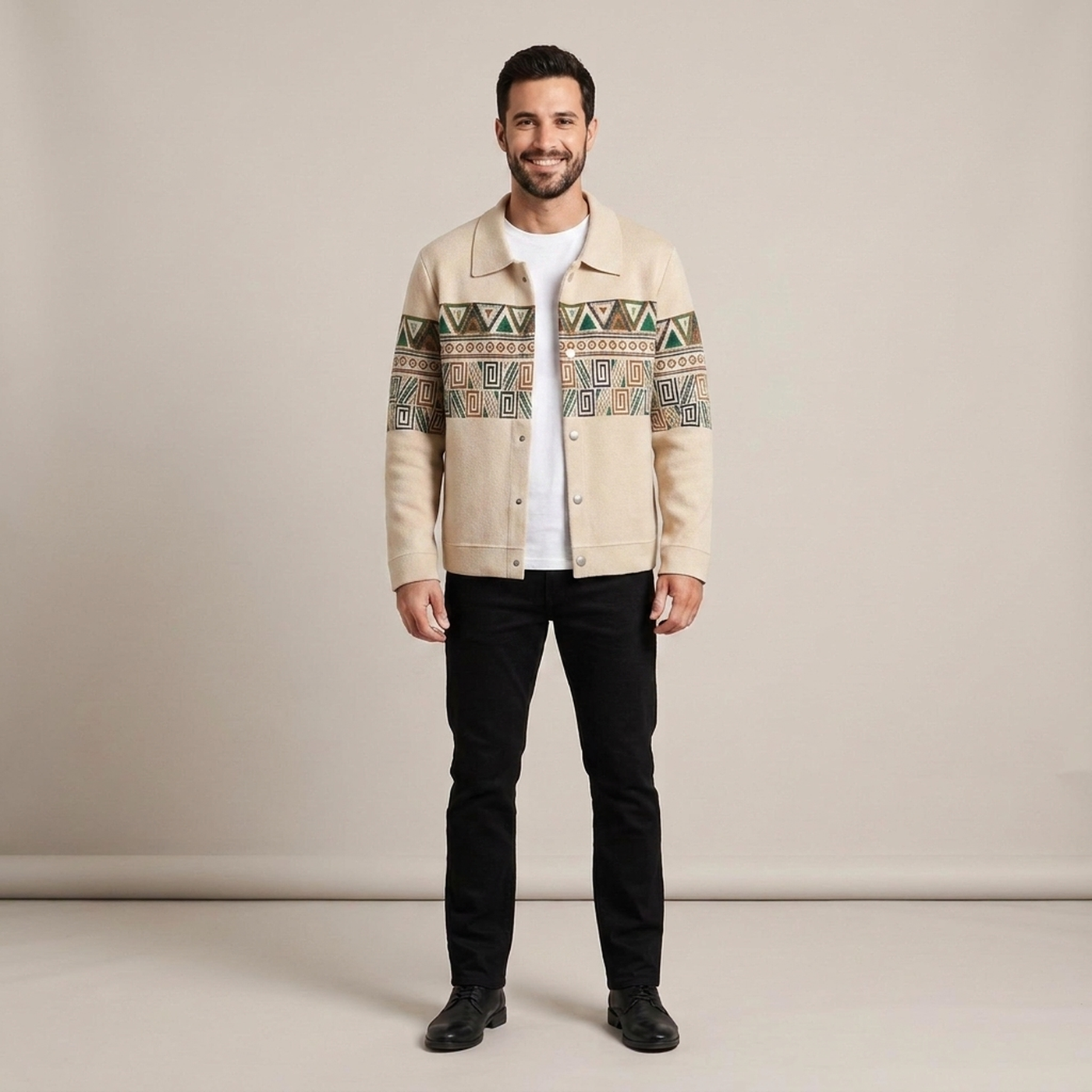 PLUXSTYLE::numise::mens-geometric-cardigan::front