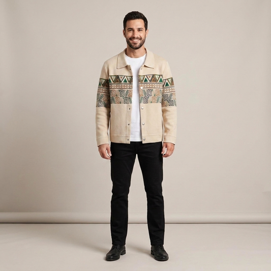 PLUXSTYLE::numise::mens-geometric-cardigan::front