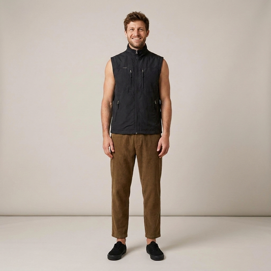 PLUXSTYLE::numise::mens-stand-collar-bodywarmer::front