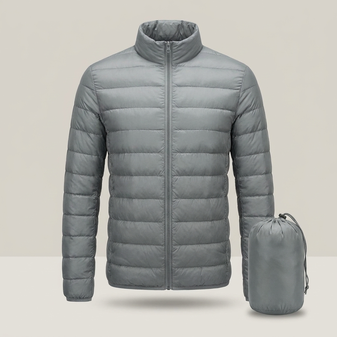 PLUXSTYLE::numise::mens-packable-puffer-parka::pack-grey