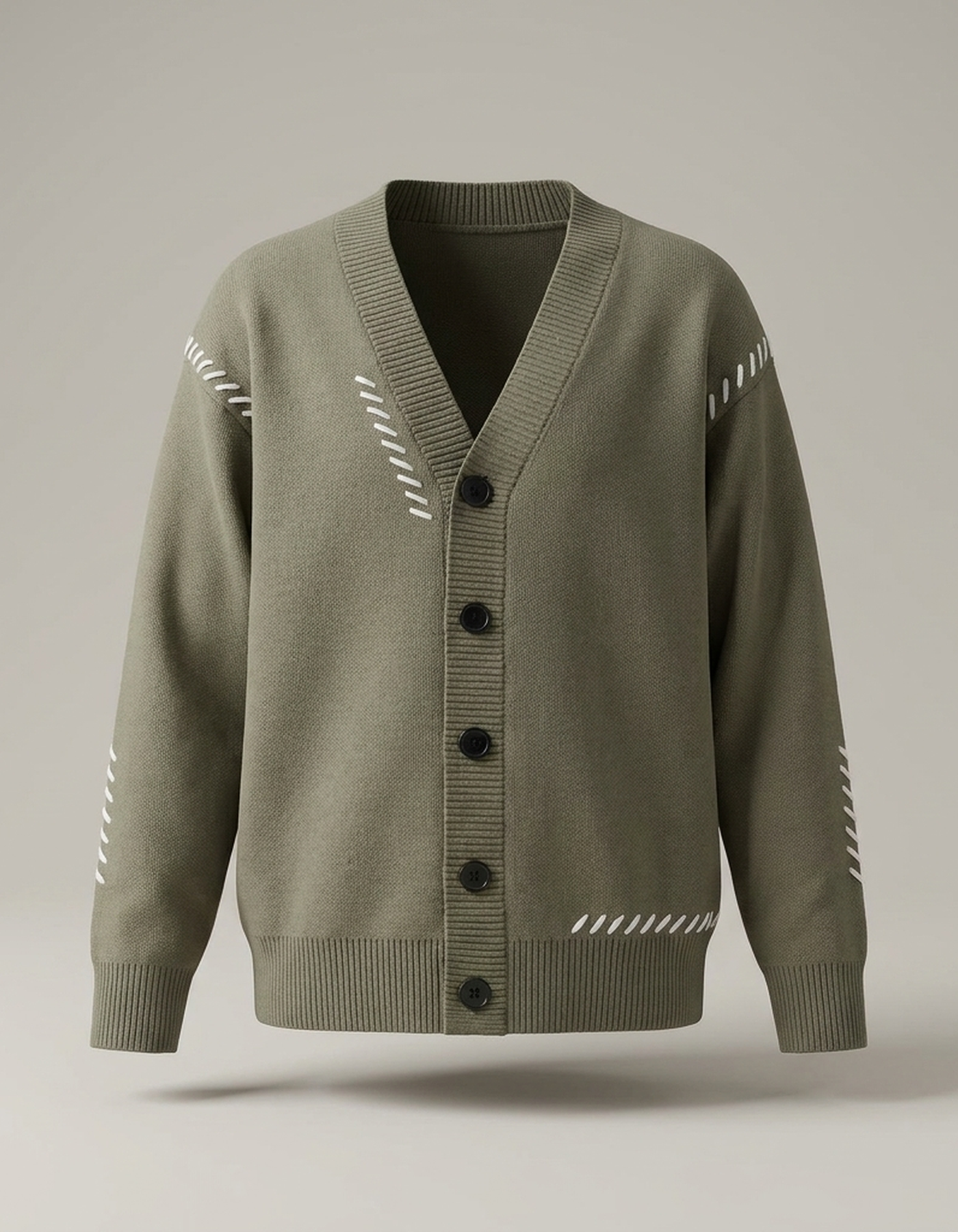 PLUXSTYLE::numise::mens-contrast-stitch-v-neck-cardigan::pack-taupe