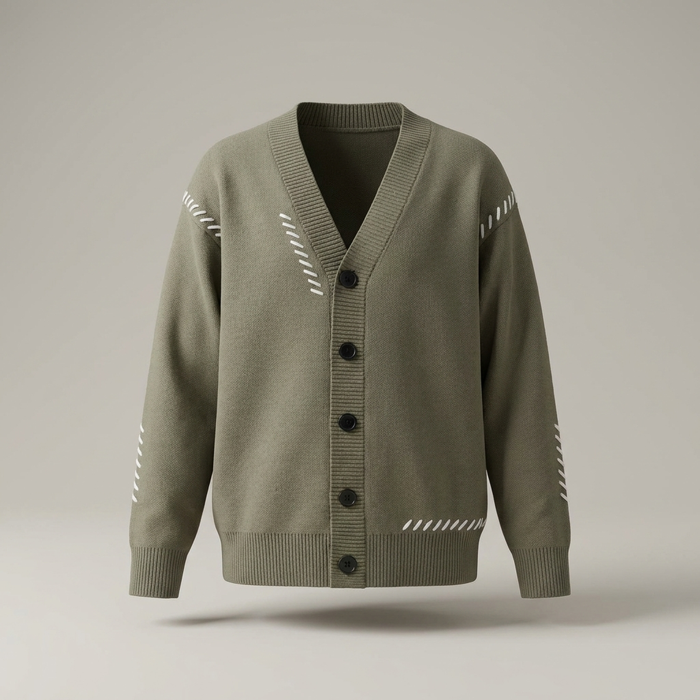 PLUXSTYLE::numise::mens-contrast-stitch-v-neck-cardigan::pack-taupe