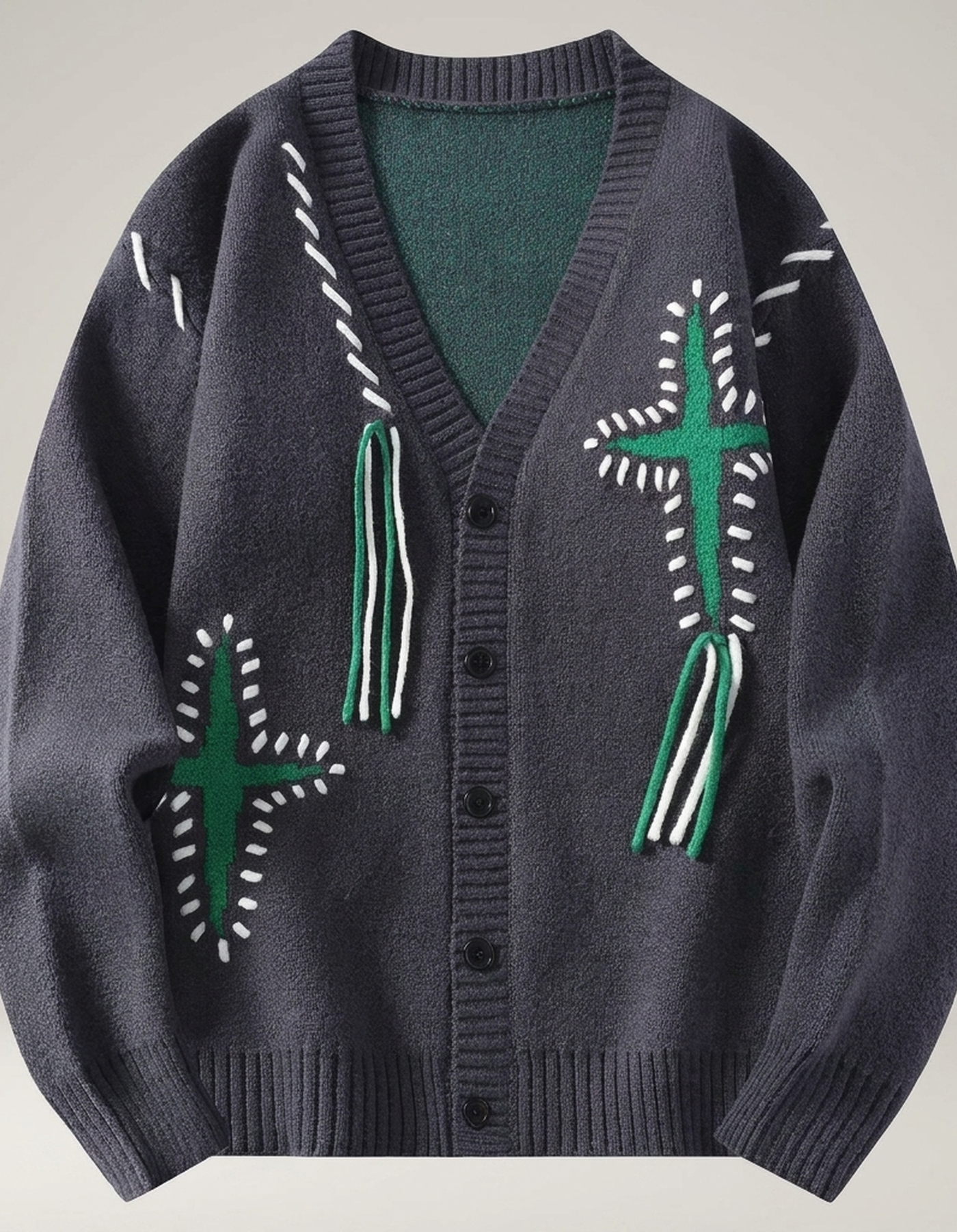 PLUXSTYLE::numise::mens-embroidered-oversized-cardigan::pack-dark-grey