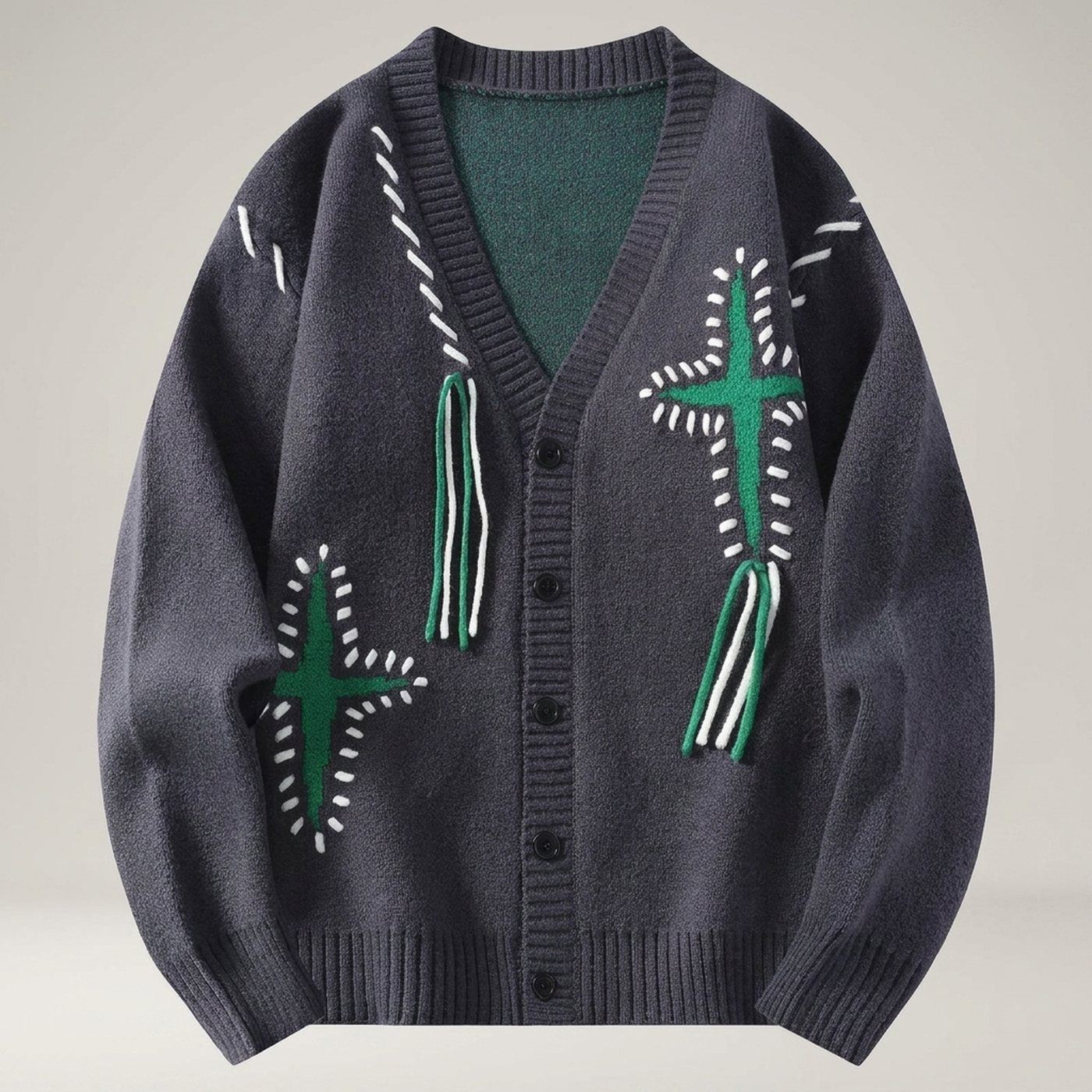 PLUXSTYLE::numise::mens-embroidered-oversized-cardigan::pack-dark-grey