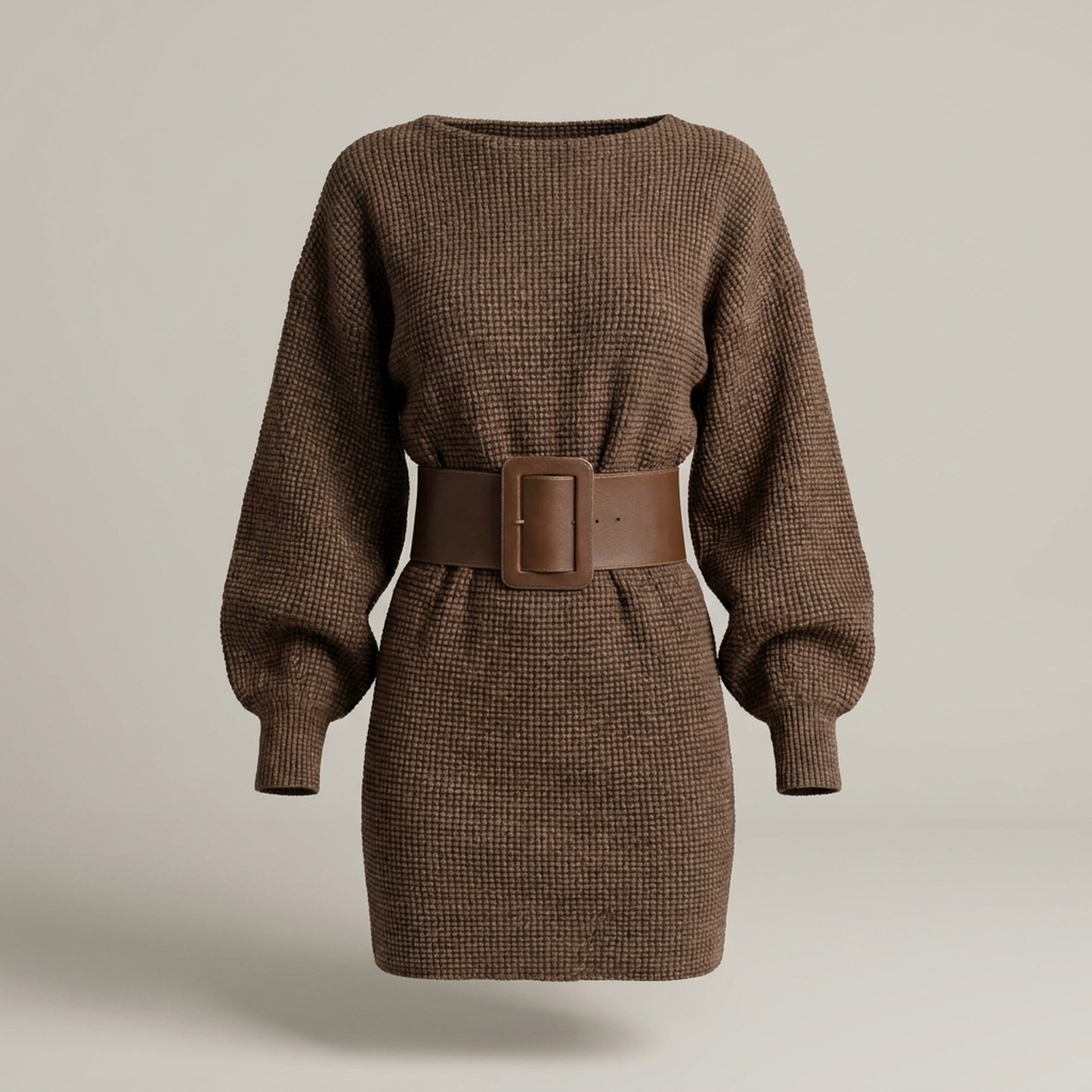 PLUXSTYLE::numise::aderisse-belted-mini-dress::pack-brown