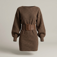 PLUXSTYLE::numise::aderisse-belted-mini-dress::pack-brown