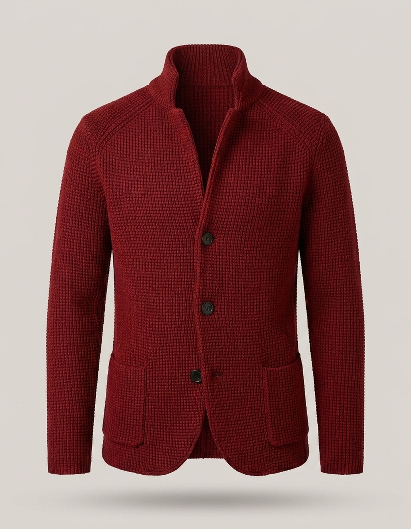 PLUXSTYLE::numise::stand-collar-button-cardigan::pack-dark-red
