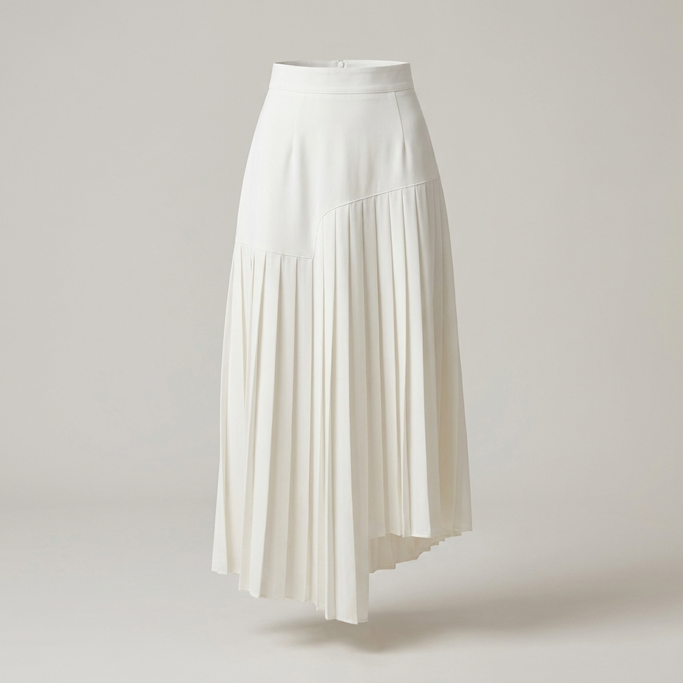 PLUXSTYLE::numise::asymmetric-pleated-midi-skirt::pack-white