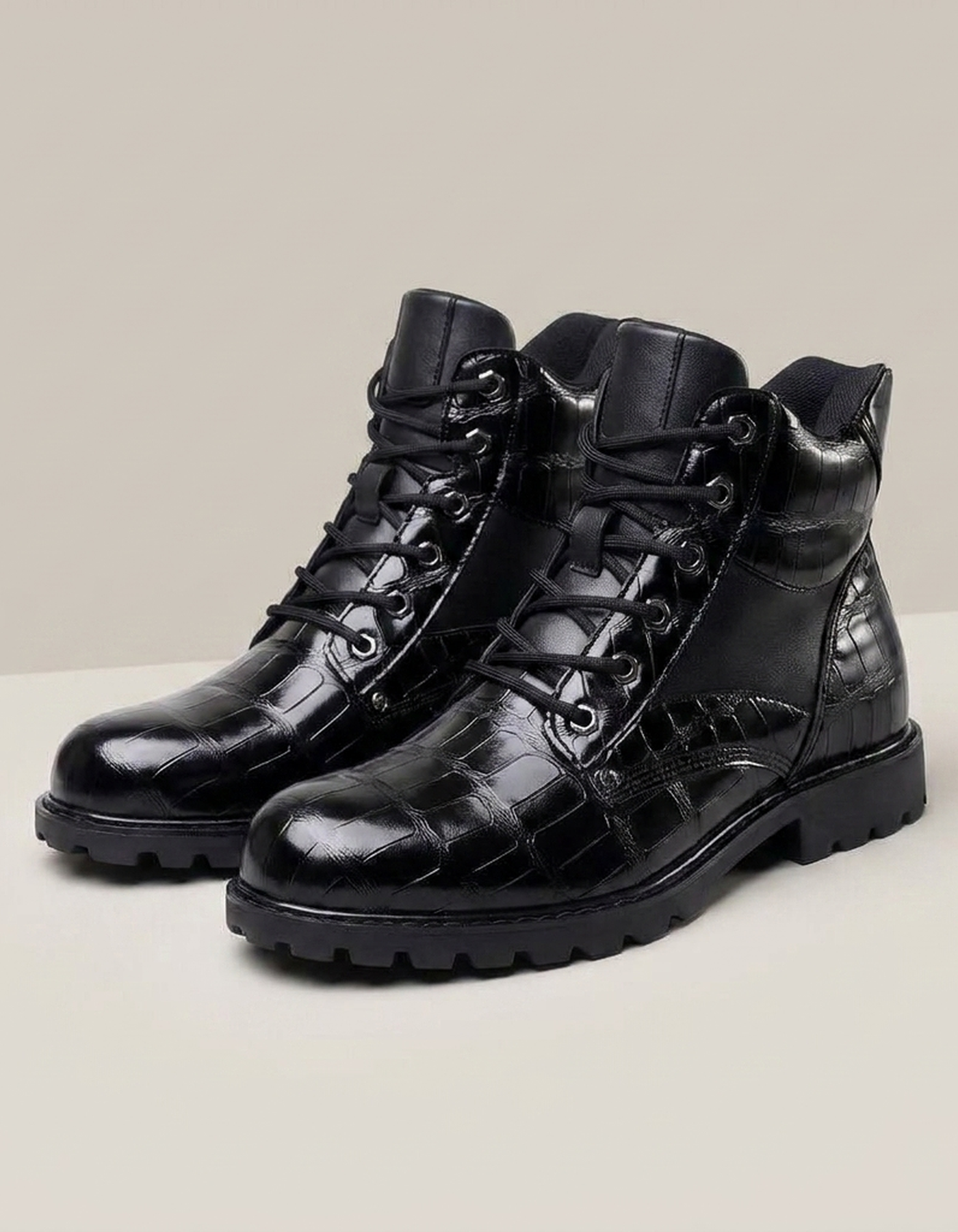 PLUXSTYLE::numise::mens-croc-embossed-ankle-boots::pack-black