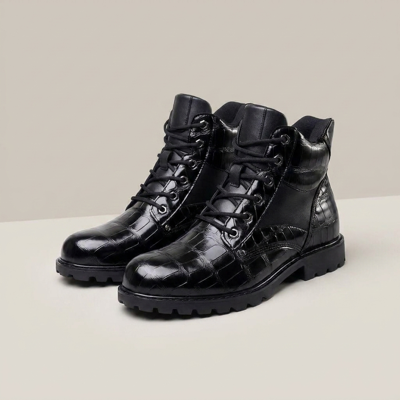 PLUXSTYLE::numise::mens-croc-embossed-ankle-boots::pack-black