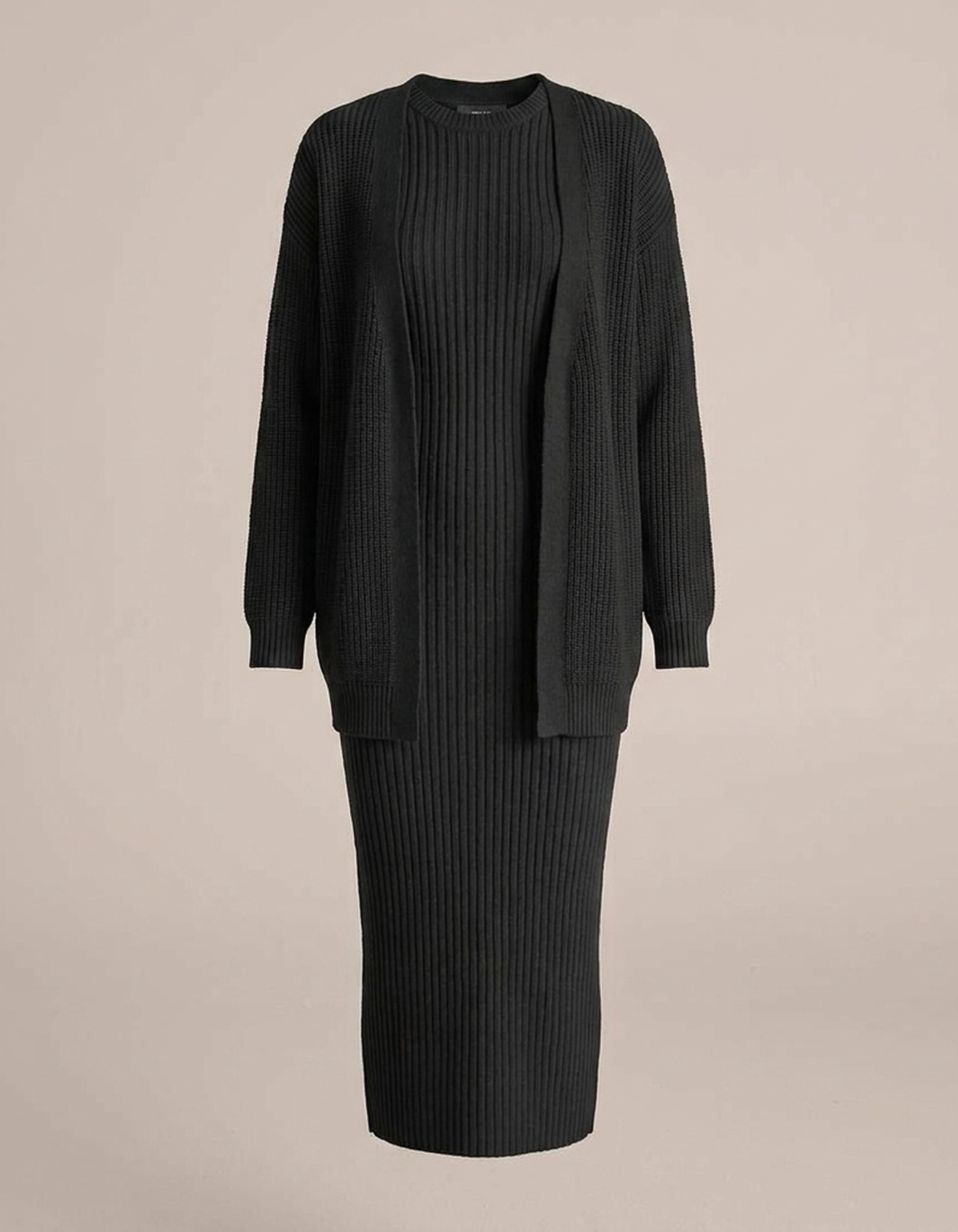 PLUXSTYLE::numise::slim-fit-cardigan-dress-set::pack-black