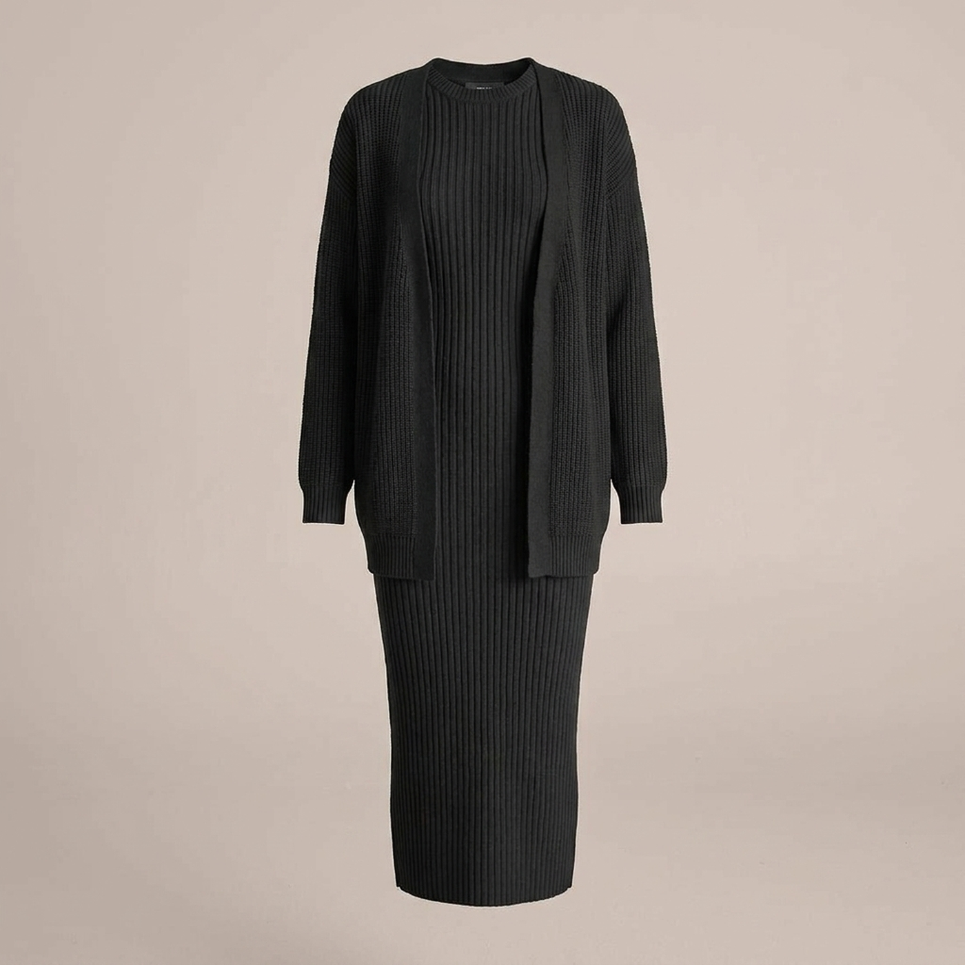 PLUXSTYLE::numise::slim-fit-cardigan-dress-set::pack-black