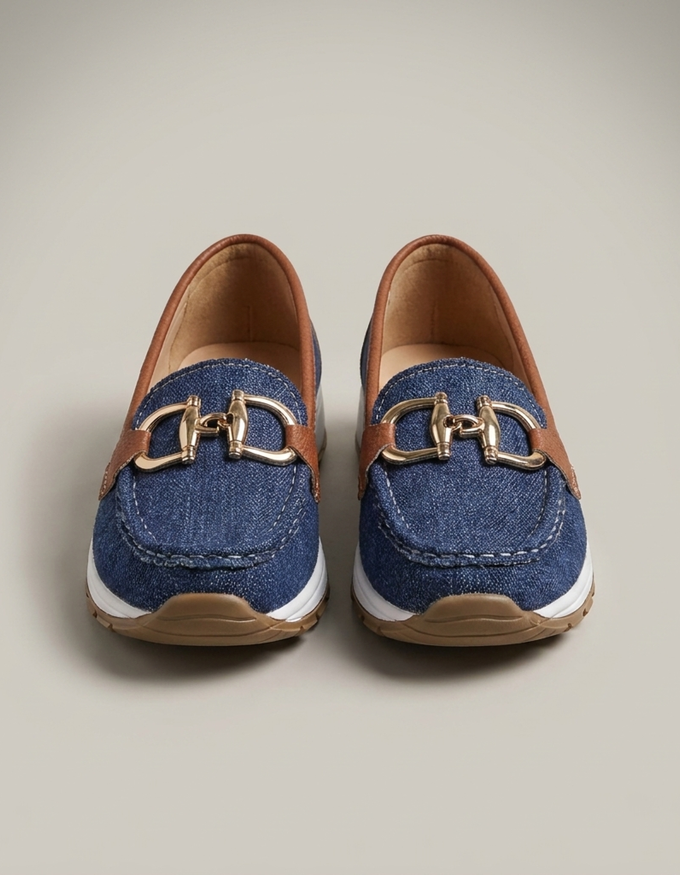 PLUXSTYLE::numise::ava-gold-buckle-comfort-loafers::pack-navy-blue