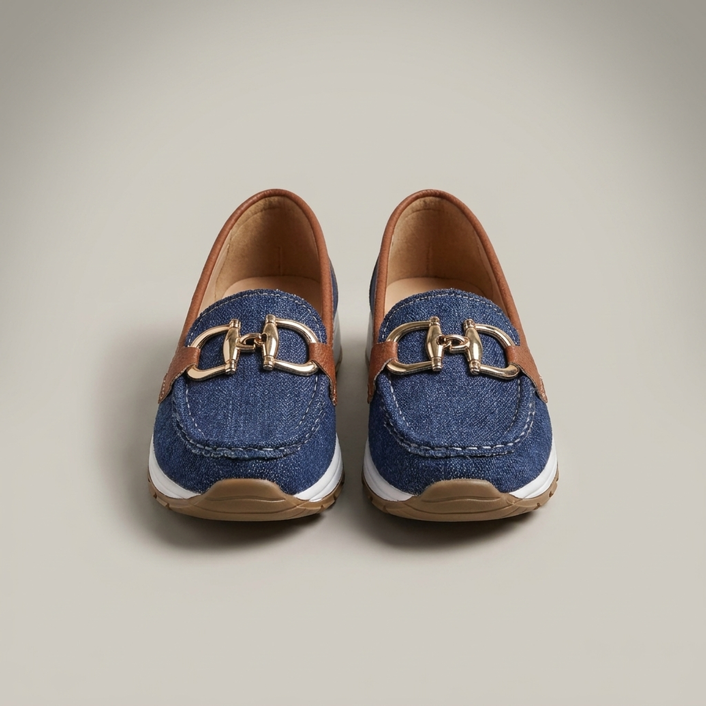PLUXSTYLE::numise::ava-gold-buckle-comfort-loafers::pack-navy-blue