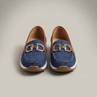 PLUXSTYLE::numise::ava-gold-buckle-comfort-loafers::pack-navy-blue