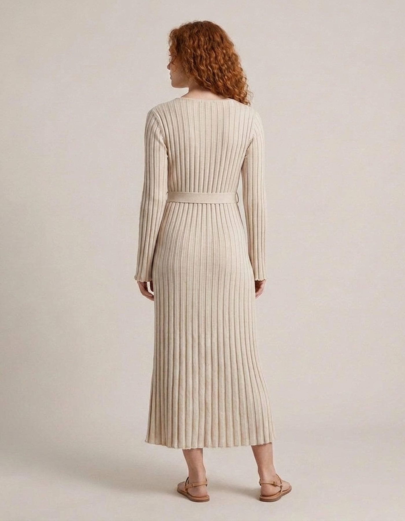 PLUXSTYLE::numise::v-neck-tie-waist-midi-dress::back