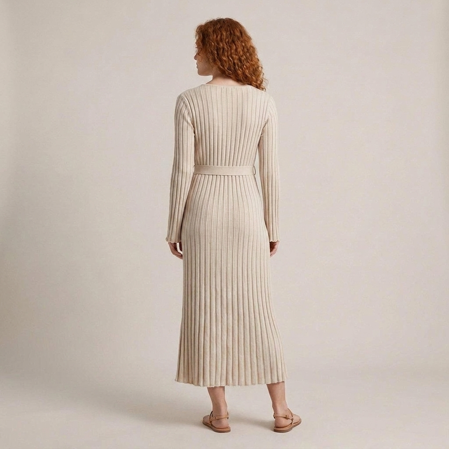 PLUXSTYLE::numise::v-neck-tie-waist-midi-dress::back