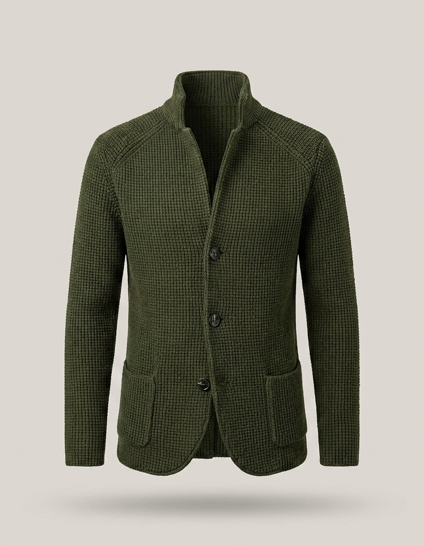 PLUXSTYLE::numise::stand-collar-button-cardigan::pack-dark-green