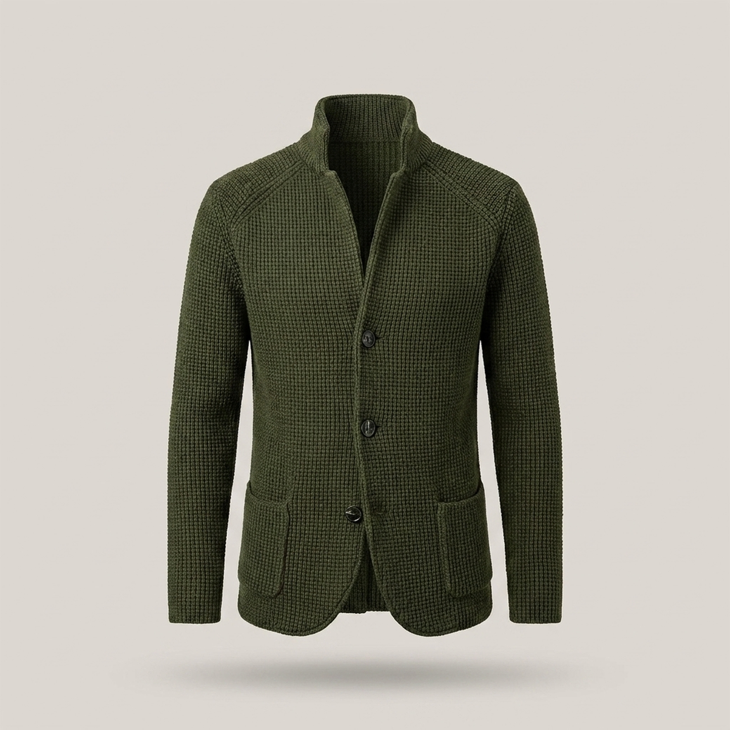 PLUXSTYLE::numise::stand-collar-button-cardigan::pack-dark-green