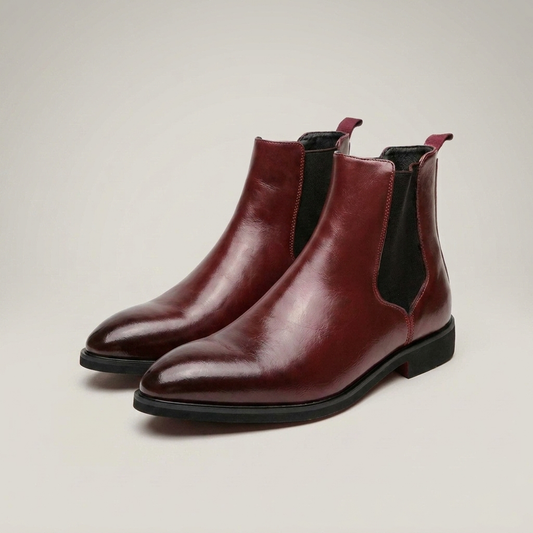 PLUXSTYLE::numise::carlo-burgundy-chelsea-boots::closeup-detail