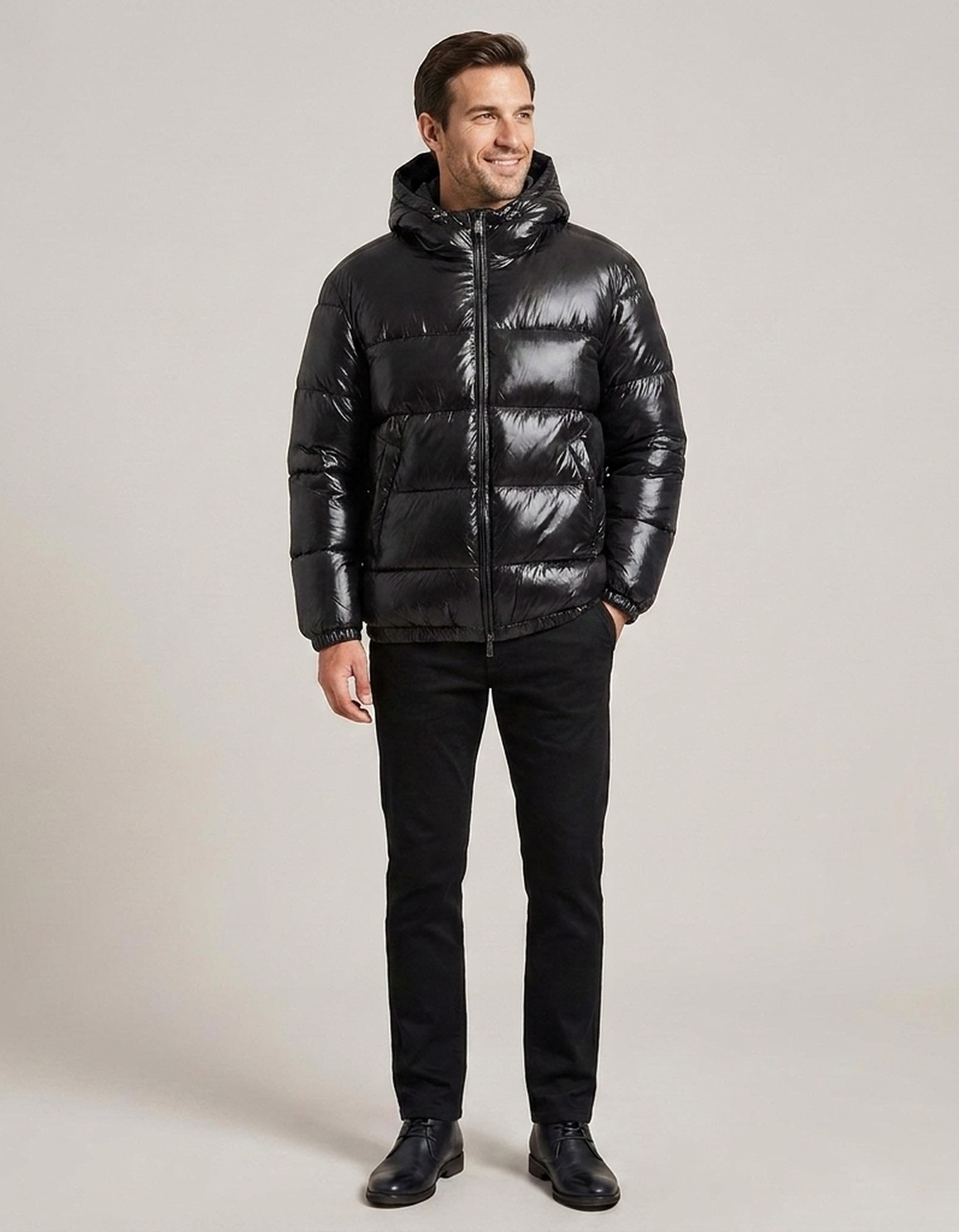 PLUXSTYLE::numise::unisex-glossy-puffer-jacket::front