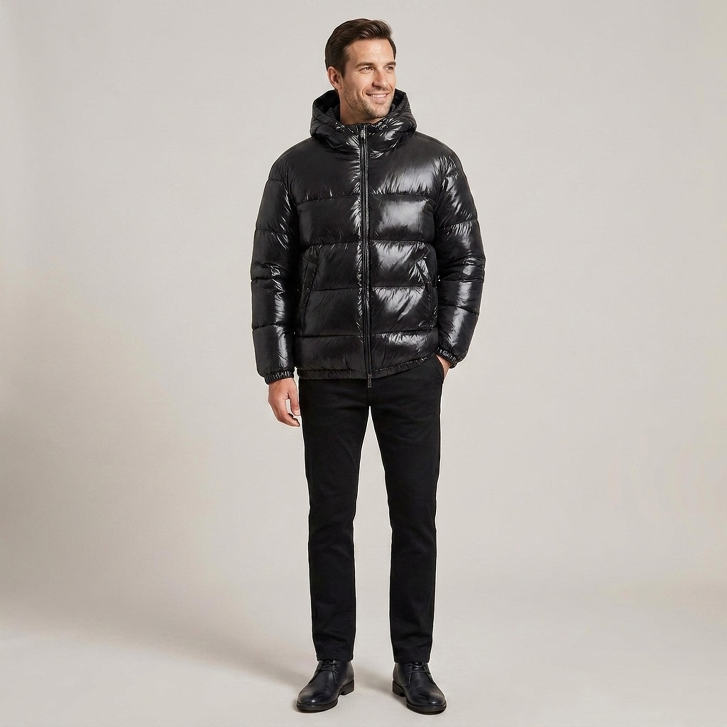 PLUXSTYLE::numise::unisex-glossy-puffer-jacket::front