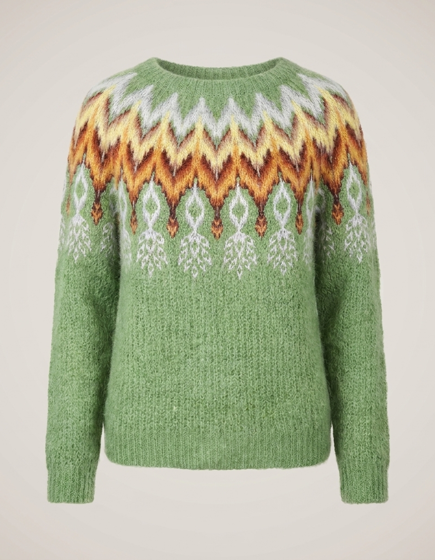 PLUXSTYLE::numise::relaxed-fair-isle-pullover-sweater::pack-light-green