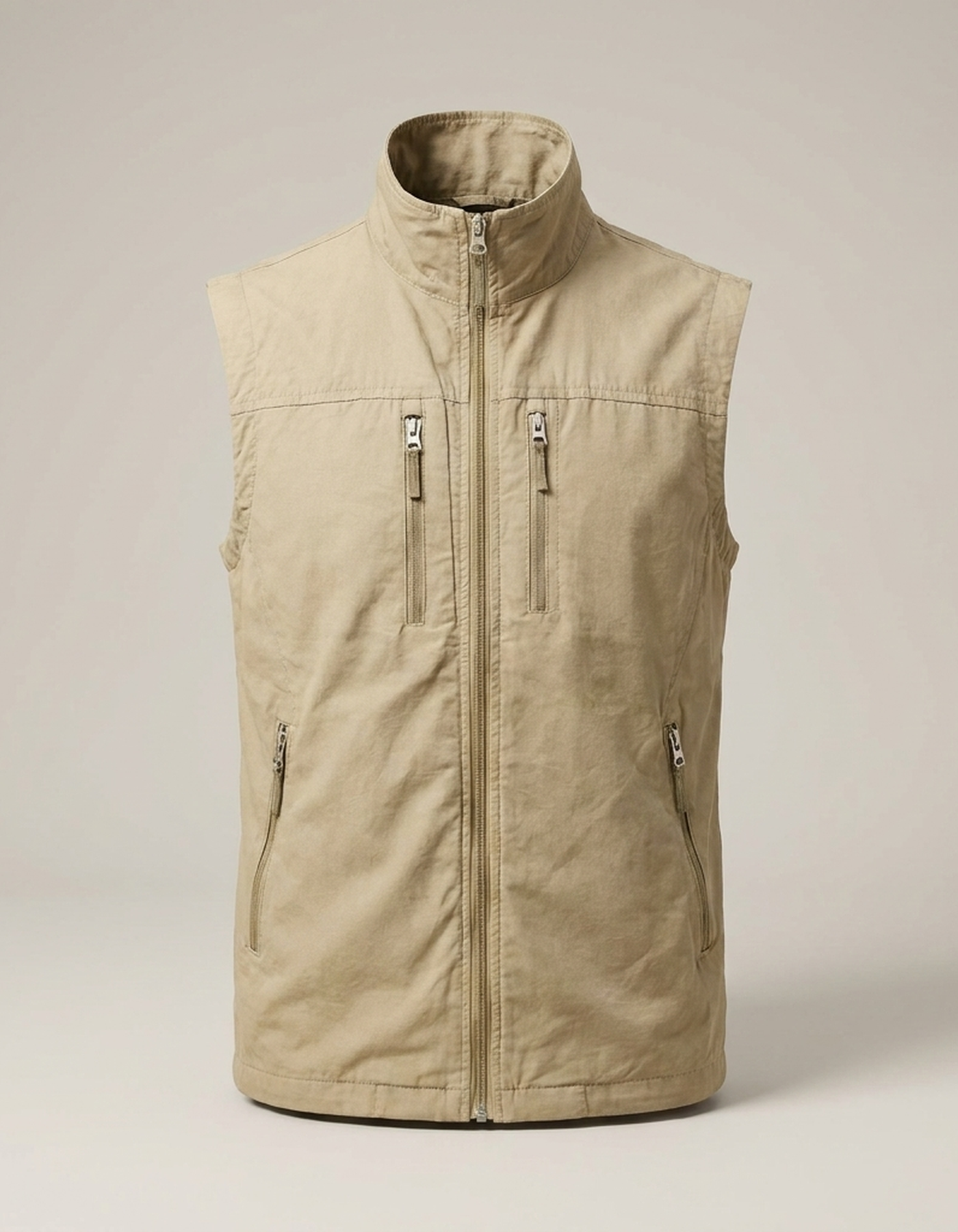 PLUXSTYLE::numise::mens-zip-vest-with-storage::pack-beige