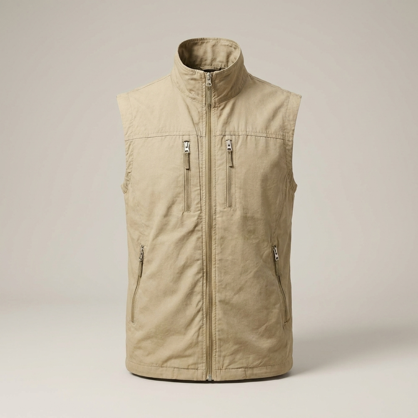 PLUXSTYLE::numise::mens-zip-vest-with-storage::pack-beige