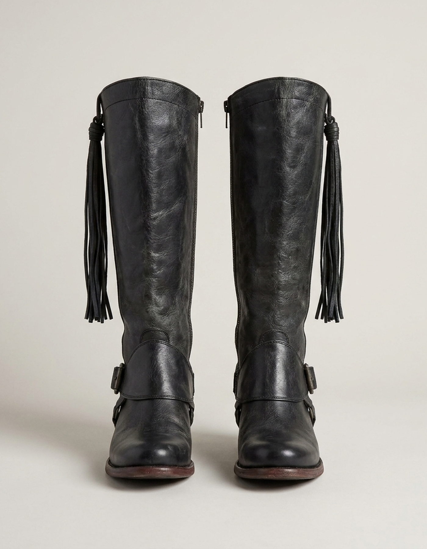 PLUXSTYLE::numise::side-zip-western-knee-high-boots::pack-black
