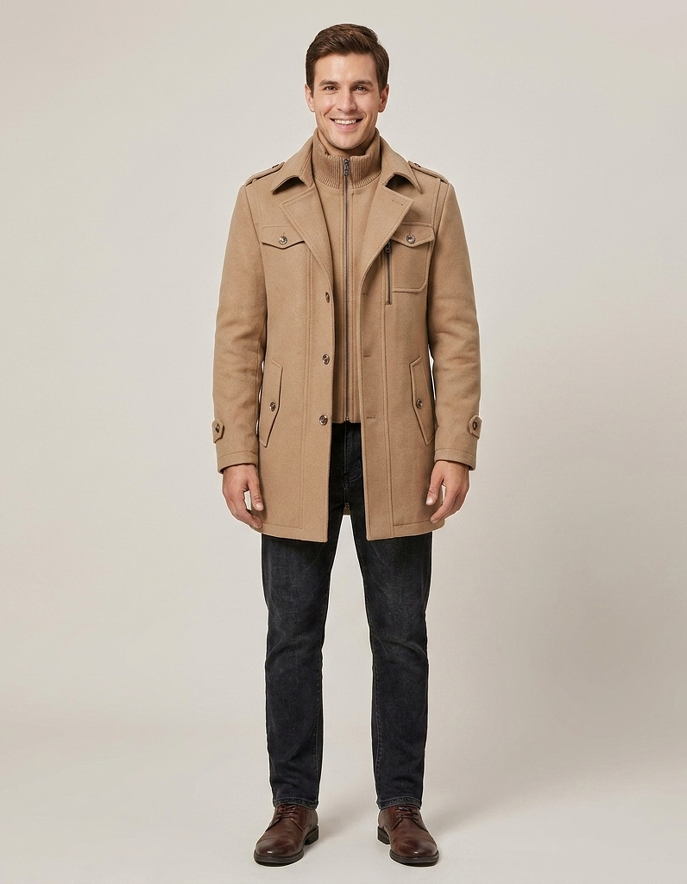 PLUXSTYLE::numise::mens-slim-fit-epaulet-parka::front