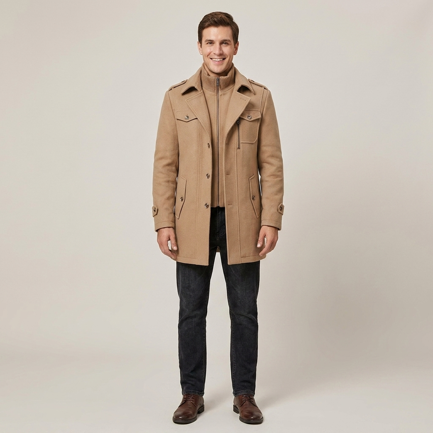 PLUXSTYLE::numise::mens-slim-fit-epaulet-parka::front